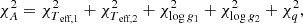 $$ \begin{aligned} \chi _{A}^{2} = \chi _{T_{\text{ eff,1}}}^{2} + \chi _{T_{\text{ eff,2}}}^{2}+ \chi _{\log g_1}^{2} + \chi _{\log g_2}^{2} + \chi _{q}^{2}, \end{aligned} $$