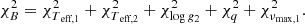$$ \begin{aligned} \chi _{B}^{2} = \chi _{T_{\text{ eff,1}}}^{2} + \chi _{T_{\text{ eff,2}}}^{2}+ \chi _{\log g_2}^{2} + \chi _{q}^{2} + \chi _{\nu _{\mathrm{max,1} }}^{2}. \end{aligned} $$