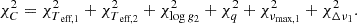 $$ \begin{aligned} \chi _{C}^{2} = \chi _{T_{\text{ eff,1}}}^{2} + \chi _{T_{\text{ eff,2}}}^{2} + \chi _{\log g_2}^{2} + \chi _{q}^{2} + \chi _{\nu _{\mathrm{max,1} }}^{2} +\chi _{\Delta \nu _1}^{2}. \end{aligned} $$