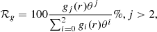 $$ \begin{aligned} \mathcal{R} _{g} = 100\dfrac{g_{j}(r)\theta ^{j}}{\sum _{i = 0}^{2} g_{i}(r)\theta ^{i}} \% , j > 2, \end{aligned} $$