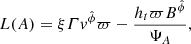 $$ \begin{aligned} L(A) = \xi \varGamma v^{\hat{\phi }}\varpi - \dfrac{h_{t}\varpi B^{\hat{\phi }}}{\Psi _{A}}, \end{aligned} $$