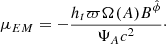 $$ \begin{aligned} \mu _{EM} = - \dfrac{h_{t}\varpi \Omega (A) B^{\hat{\phi }}}{\Psi _{A}c^{2}}\cdot \end{aligned} $$