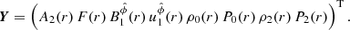 $$ \begin{aligned} \boldsymbol{Y} = \left(A_{2}(r) \, F(r) \, B^{\hat{\phi }}_{1}(r) \, u^{\hat{\phi }}_{1}(r) \, \rho _{0}(r) \, P_{0}(r) \,\rho _{2}(r) \, P_{2}(r)\right)^{\mathrm{T} }. \end{aligned} $$