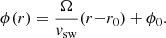 $$ \begin{aligned} \phi (r) = \frac{\Omega }{v_{\rm sw}} (r {-} r_0) + \phi _0 .\end{aligned} $$