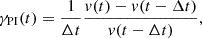 $$ \begin{aligned} \gamma _{\rm PI}(t) = \frac{1}{\Delta t}\frac{v(t)-v(t-\Delta t)}{v(t-\Delta t)}, \end{aligned} $$