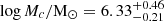 $ \log M_c/\mathrm{M}_{\odot}=6.33^{+0.46}_{-0.21} $