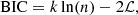 $$ \begin{aligned} \mathrm{BIC}=k\ln (n)-2\mathcal{L} , \end{aligned} $$