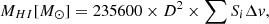 $$ \begin{aligned} M_{HI}[M_{\odot }] = 235600 \times D^2 \times \sum S_{i}\Delta v, \end{aligned} $$