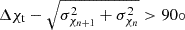 $ \Delta\chi_{\mathrm{t}} - \sqrt{\sigma_{\chi_{n+1}}^{2} + \sigma_{\chi_{n}}^{2}} > 90\circ $