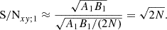 $$ \begin{aligned} \mathrm{S/N}_{xy;1} \approx \frac{\sqrt{A_1B_1}}{\sqrt{A_1B_1/(2N)}}=\sqrt{2N}. \end{aligned} $$