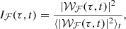 $$ \begin{aligned} I_{\mathcal{F} }(\tau ,t) = \frac{|\mathcal{W} _{\mathcal{F} }(\tau ,t)|^2}{\langle |\mathcal{W} _{\mathcal{F} }(\tau ,t)|^2 \rangle _t}, \end{aligned} $$