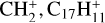 $\mathrm{CH}_{2}^{+}, \mathrm{C}_{17}\mathrm{H}_{11}^{+}$