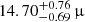 $ 14.70^{+0.76}_{-0.69}\,\upmu $