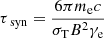 $$ \begin{aligned} \tau _{\text{ syn}} = \frac{6 \pi m_{\rm e} c}{\sigma _{\rm T} B^2 \gamma _{\rm e}} \end{aligned} $$