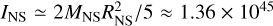 ${I_{{\rm{NS}}}} \simeq 2{M_{{\rm{NS}}}}R_{{\rm{NS}}}^2/5 \approx 1.36 \times {10^{45}}$