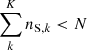 $ \sum_k^K n_{\mathrm{S},k} < N $