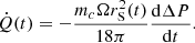 $$ \begin{aligned} \dot{Q}(t)=- \dfrac{m_c \Omega r_{\rm S}^2(t)}{18 \pi } \dfrac{\mathrm{d} \Delta P}{\mathrm{d} t}. \end{aligned} $$