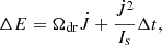 $$ \begin{aligned} \Delta E=\Omega _{\rm dr}\dot{J}+\frac{\dot{J}^2}{I_s}\Delta t, \end{aligned} $$