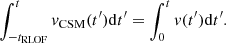 $$ \int _{-t_{\mathrm {RLOF}}}^{t} v_{\mathrm {CSM}}(t'){{\mathrm {d}}}t' = \int _0^{t}{v}(t'){{\mathrm {d}}}t'. $$