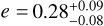 $e = 0.28_{ - 0.08}^{ + 0.09}$