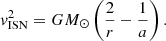 $$ \begin{aligned} v^2_\mathrm{ISN} = GM_\odot \left(\frac{2}{r} - \frac{1}{a}\right) . \end{aligned} $$