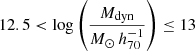 $ 12.5 < \log \left(\frac{M_{\mathrm{dyn}}}{M_{\odot}\,h^{-1}_{70}}\right) \leq 13 $