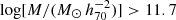 $ \log[M/(M_{\odot}\,h^{-2}_{70})] > 11.7 $