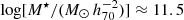 $ \log[M^{\star}/(M_{\odot}\,h_{70}^{-2})] \approx 11.5 $