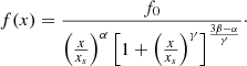 $$ \begin{aligned} f(x) = \frac{f_0}{\left(\frac{x}{x_s}\right)^{\alpha } \left[1 + \left(\frac{x}{x_s}\right)^{\gamma }\right]^{\frac{3\beta - \alpha }{\gamma }}}\cdot \end{aligned} $$