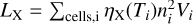 ${L_{\rm{X}}} = \sum\nolimits_{{\rm{cells}},{\rm{i}}} {{\eta _{\rm{X}}}} \left( {{T_i}} \right)n_i^2V$