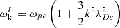 $ \omega_{\mathbf{k}}^L=\omega_{pe}\left(1+\frac{3}{2}k^2\lambda_{De}^2\right) $