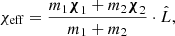 $$ \begin{aligned} \chi _{\rm eff} = \frac{m_{\rm 1}\boldsymbol{\chi }_{\rm 1} + m_{\rm 2}\boldsymbol{\chi }_{\rm 2}}{m_{\rm 1}+m_{\rm 2}} \cdot \hat{L} ,\end{aligned} $$