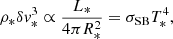 $$ \begin{aligned} \rho _*\delta v_*^3 \propto \frac{L_*}{4 \pi R_*^2} = \sigma _{\rm SB} T_*^4, \end{aligned} $$