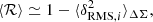 $$ \begin{aligned} \langle \mathcal{R} \rangle \simeq 1 - \langle \delta ^2_{\mathrm{RMS},i} \rangle _{\Delta \Sigma } , \end{aligned} $$