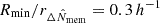 $ R_{\mathrm{min}} / r_{\Delta \hat{N}_{\mathrm{mem}}} = 0.3\, h^{-1} $