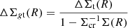 $$ \begin{aligned} \Delta \Sigma _{g\mathrm{t}}(R) = \frac{\Delta \Sigma _{\rm t}(R)}{1 - \Sigma _{\rm cr}^{-1}\Sigma (R)} \end{aligned} $$