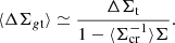$$ \begin{aligned} \langle \Delta \Sigma _{g\mathrm{t}} \rangle \simeq \frac{ \Delta \Sigma _{\rm t}}{1- \langle \Sigma _{\rm cr}^{-1} \rangle \Sigma } . \end{aligned} $$