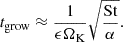 $$ \begin{aligned} t_{\rm grow} \approx \frac{1}{\epsilon \Omega _{\rm K}} \sqrt{\frac{\mathrm{St}}{\alpha }}. \end{aligned} $$