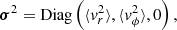 $$ \begin{aligned} \boldsymbol{\sigma }^2 =\mathrm{Diag} \left(\langle v_r^2 \rangle , \langle v_\phi ^2\rangle , 0\right), \end{aligned} $$