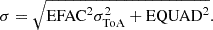 $$ \begin{aligned} \sigma =\sqrt{\mathrm{EFAC}^2\sigma _{\rm ToA}^2+ \mathrm{EQUAD}^2}. \end{aligned} $$