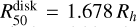 $R_{50}^{{\rm{disk}}} = 1.678\,\,{R_h}$