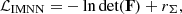 $$ {\cal {{L}}}_{{\textrm {IMNN}}} = -\ln {\textrm {det}}({\textbf{F}})+ r_{\Sigma }, $$