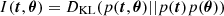 $$ I({\boldsymbol {t}}, {\boldsymbol {\theta }}) = D_{\mathrm {KL}}(p({\boldsymbol {t}}, {\boldsymbol {\theta }})||p({\boldsymbol {t}})p({\boldsymbol {\theta }})) $$