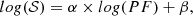 $$ \begin{aligned} log(\mathcal{S} ) = \alpha \times log(PF) + \beta , \end{aligned} $$