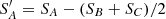 $ S^{\prime }_{A} = S_A - (S_B + S_C)/2$