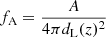 $$ f_{\rm A} = \frac {A}{4\pi d_{\rm L}(z)^2} $$