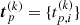 $ \boldsymbol{t}^{(k)}_{p} = \{t^{(k)}_{p,i}\} $