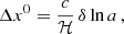 $$ \begin{aligned} \Delta x^{0}&= \frac{c}{\mathcal{H} }\,\delta \ln a\,, \end{aligned} $$