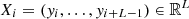 $ X_i =\left (y_i,\ldots , y_{i+L-1}\right )\in {\mathbb {R}}^{L} $
