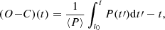$$ \begin{aligned} (O{-}C)(t)=\frac{1}{\langle P \rangle }\int _{t_0}^{t} P(t\prime ) \mathrm{d}t\prime - t, \end{aligned} $$